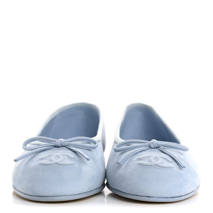 Chanel Suede Calfskin Cap Toe CC Ballerina Flats 36 Light Blue 3 of 11