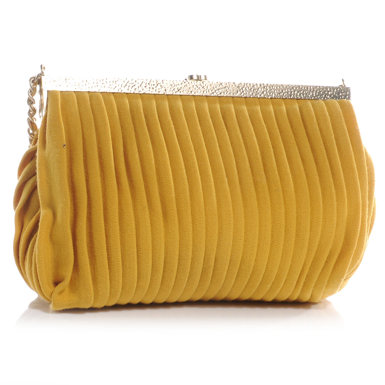 Chanel Pleated Jersey Bow Clutch Yellow 3 of 9