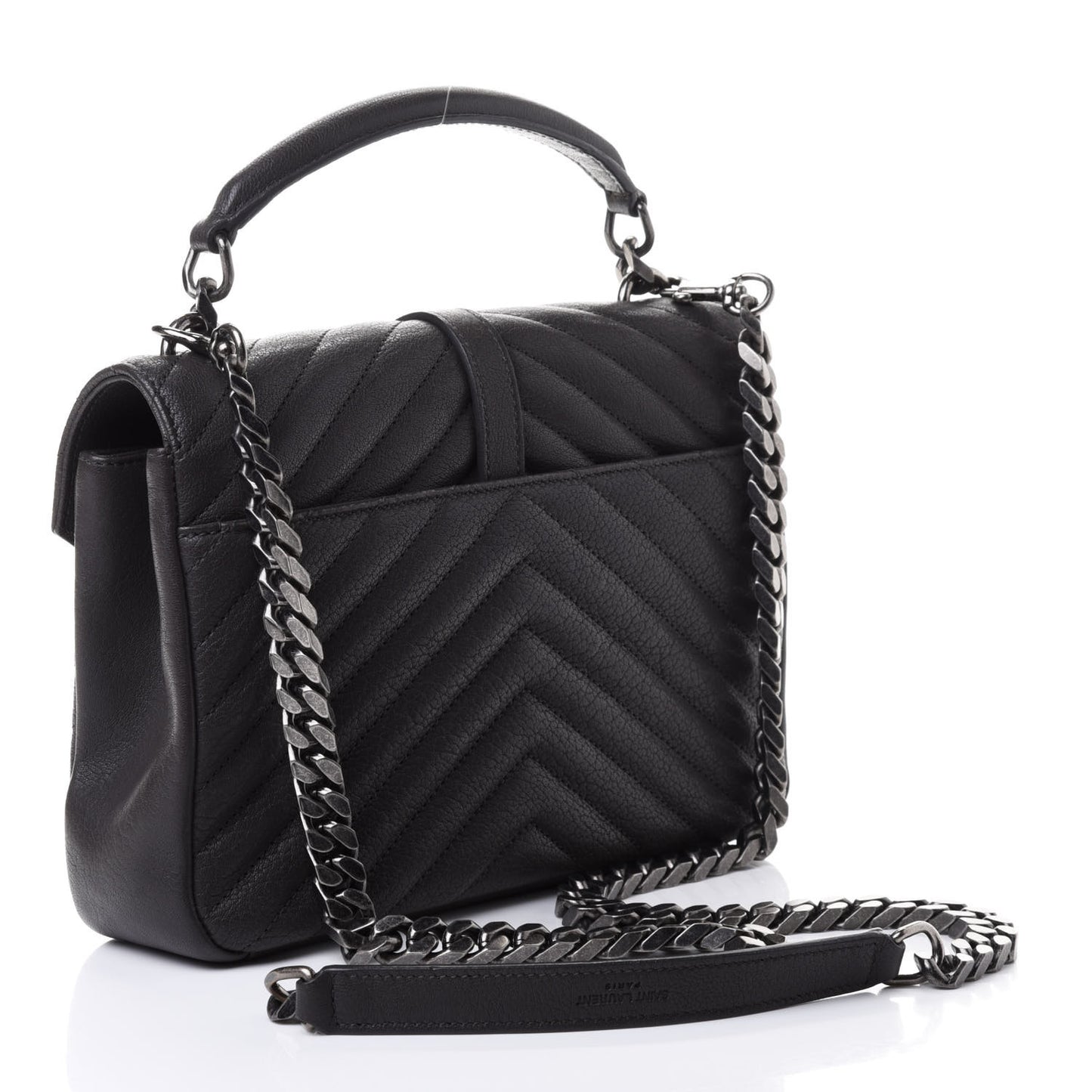 Sheepskin Matelasse Chevron Monogram Medium College Bag Asphalt