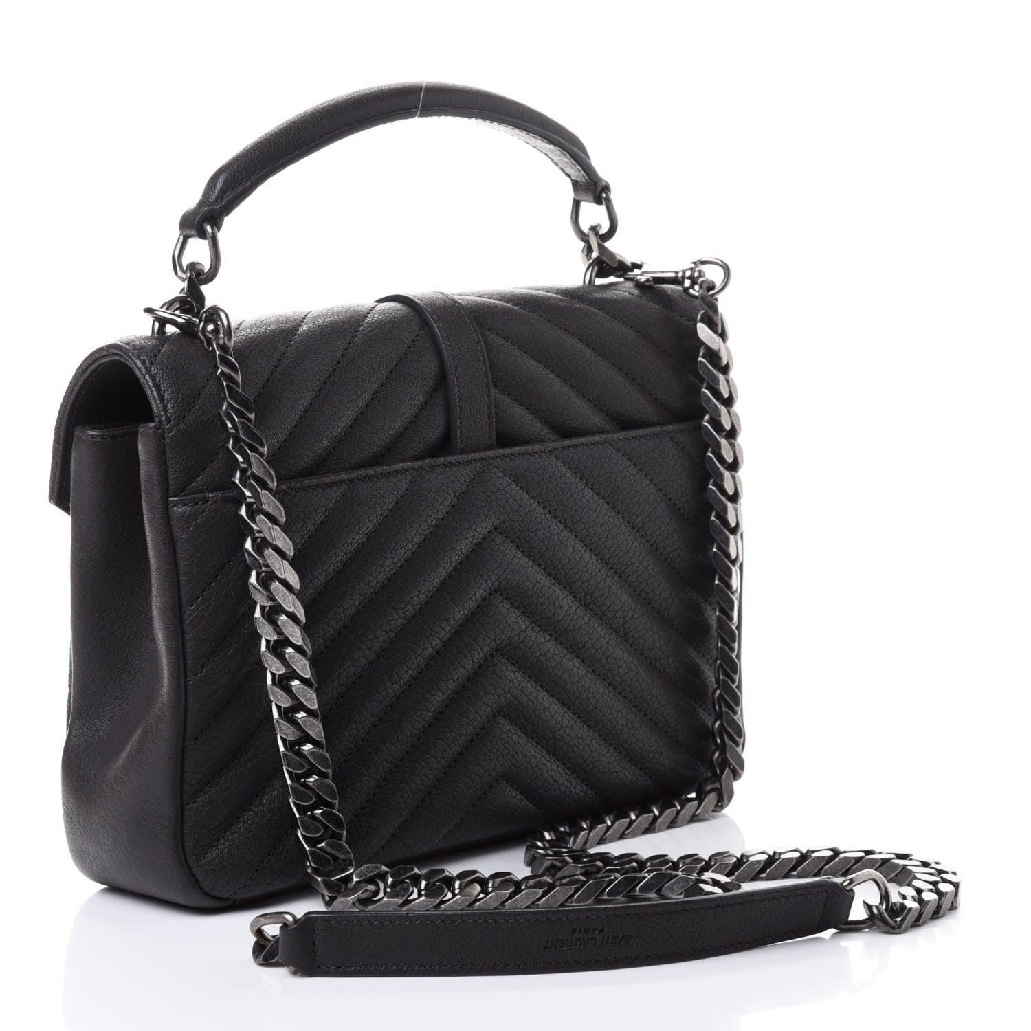 Saint Laurent Sheepskin Matelasse Chevron Monogram Medium College Bag Asphalt 2 of 4