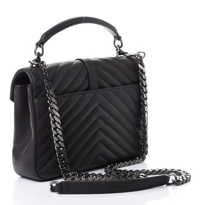 Saint Laurent Sheepskin Matelasse Chevron Monogram Medium College Bag Asphalt 2 of 4