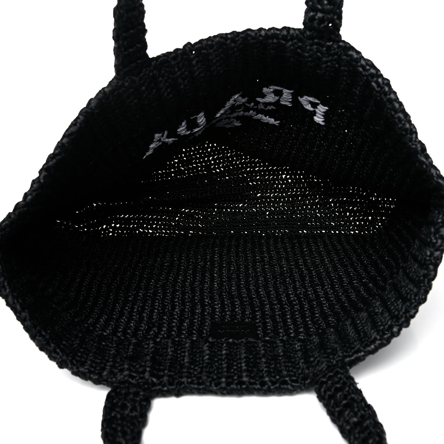Yarn Raffia Effect Crochet Large Logo Tote Black
