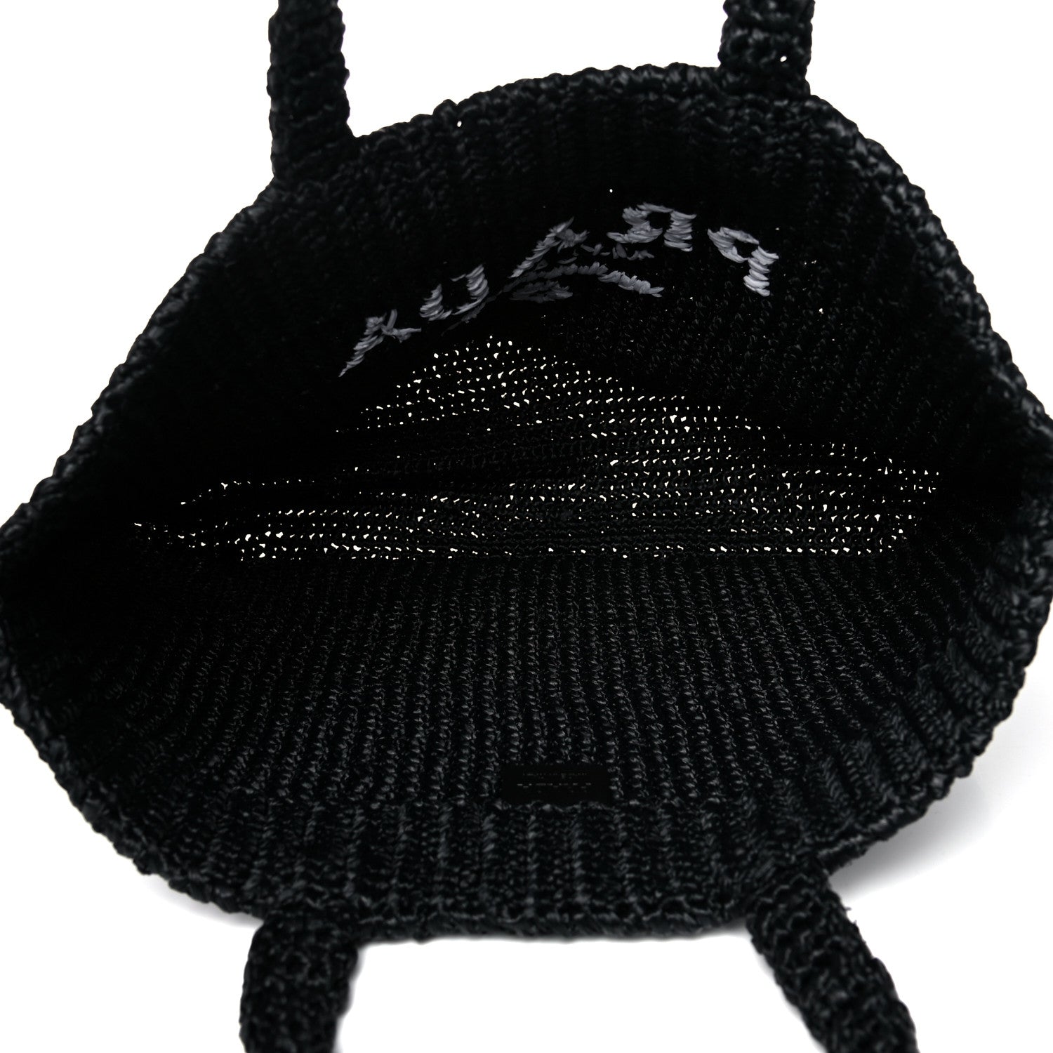 Prada Yarn Raffia Effect Crochet Large Logo Tote Black 5 of 12