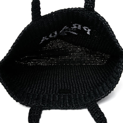 Prada Yarn Raffia Effect Crochet Large Logo Tote Black 5 of 12
