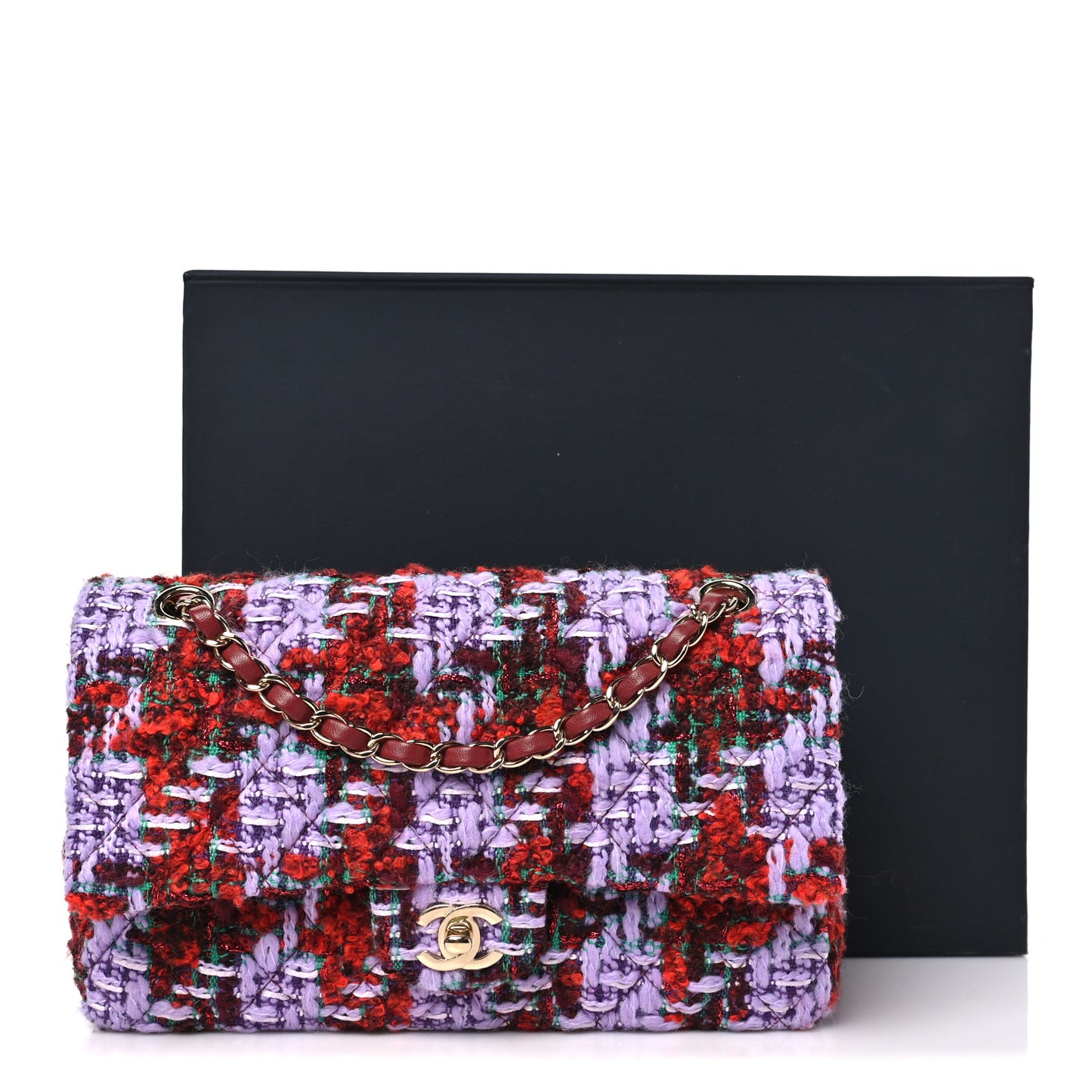 Tweed Quilted Medium Double Flap Red Purple Green