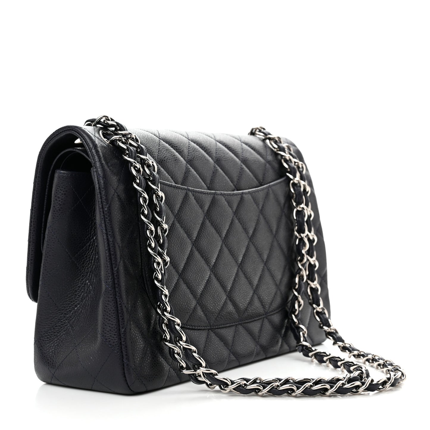Caviar Quilted Jumbo Double Flap Navy Blue