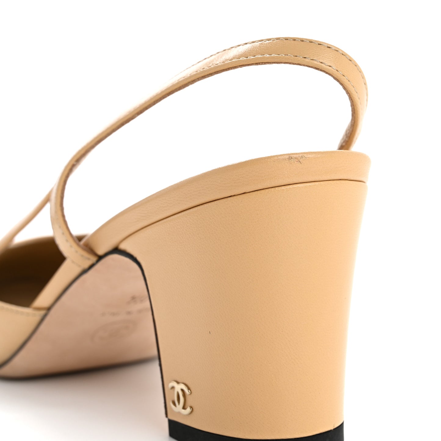 Goatskin Grosgrain Cap Toe CC Slingback Pumps 40.5 Beige Black