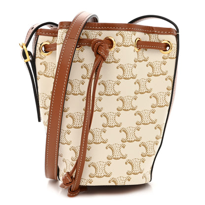 Celine Triomphe Canvas Calfskin Micro Drawstring Bucket Bag White Tan 1 of 11