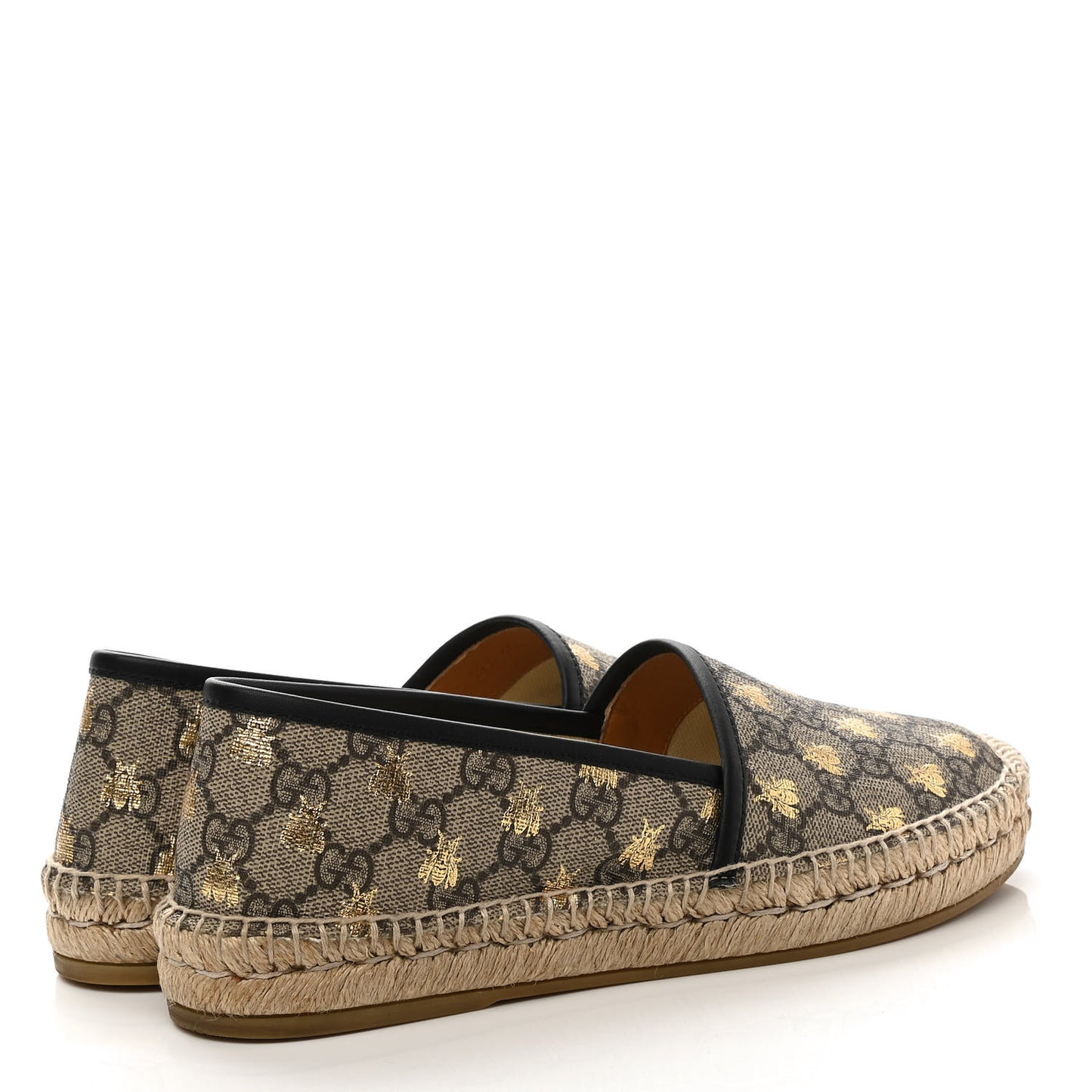 GG Supreme Monogram Bees Espadrille Flats 37.5 Beige Ebony Oro Black