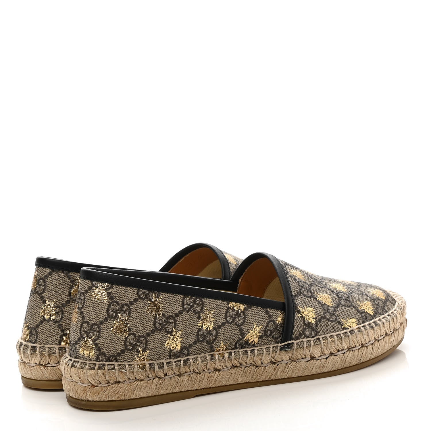 Gucci GG Supreme Monogram Bees Espadrille Flats 37.5 Beige Ebony Oro Black 4 of 9