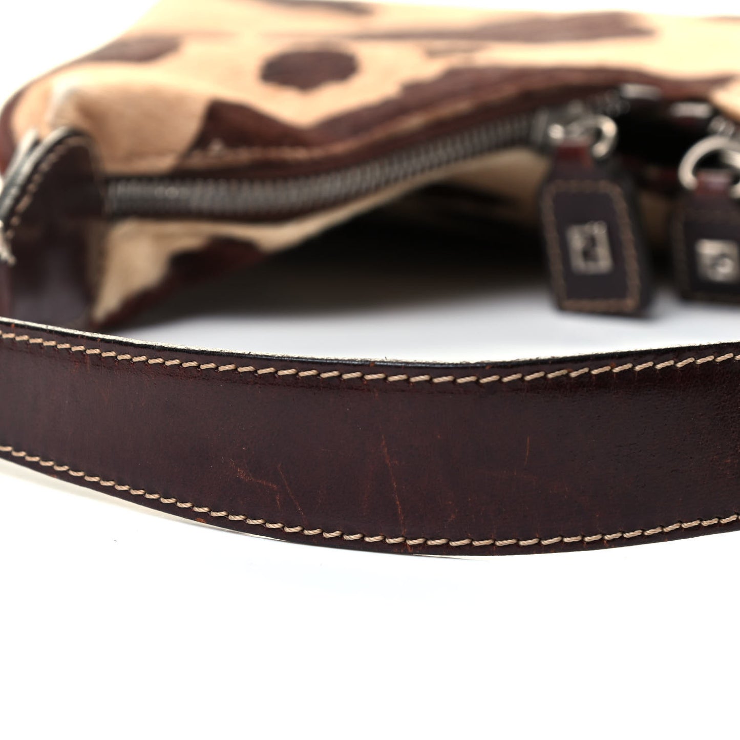Calf Hair Cow Print Shoulder Bag Brown
