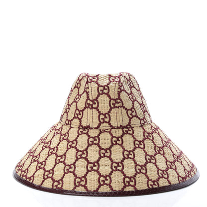 Gucci Raffia Elaphe GG Monogram Embroidered Wide Brim Hat Ivory Bordeaux 4 of 7