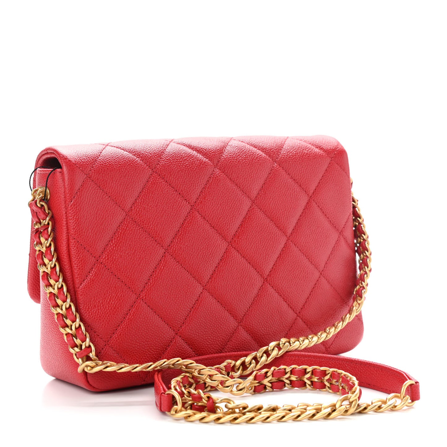 Shiny Caviar Quilted Small Chain Melody Flap Red