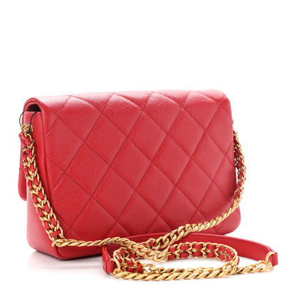 Chanel Shiny Caviar Quilted Small Chain Melody Flap Red 3 of 9