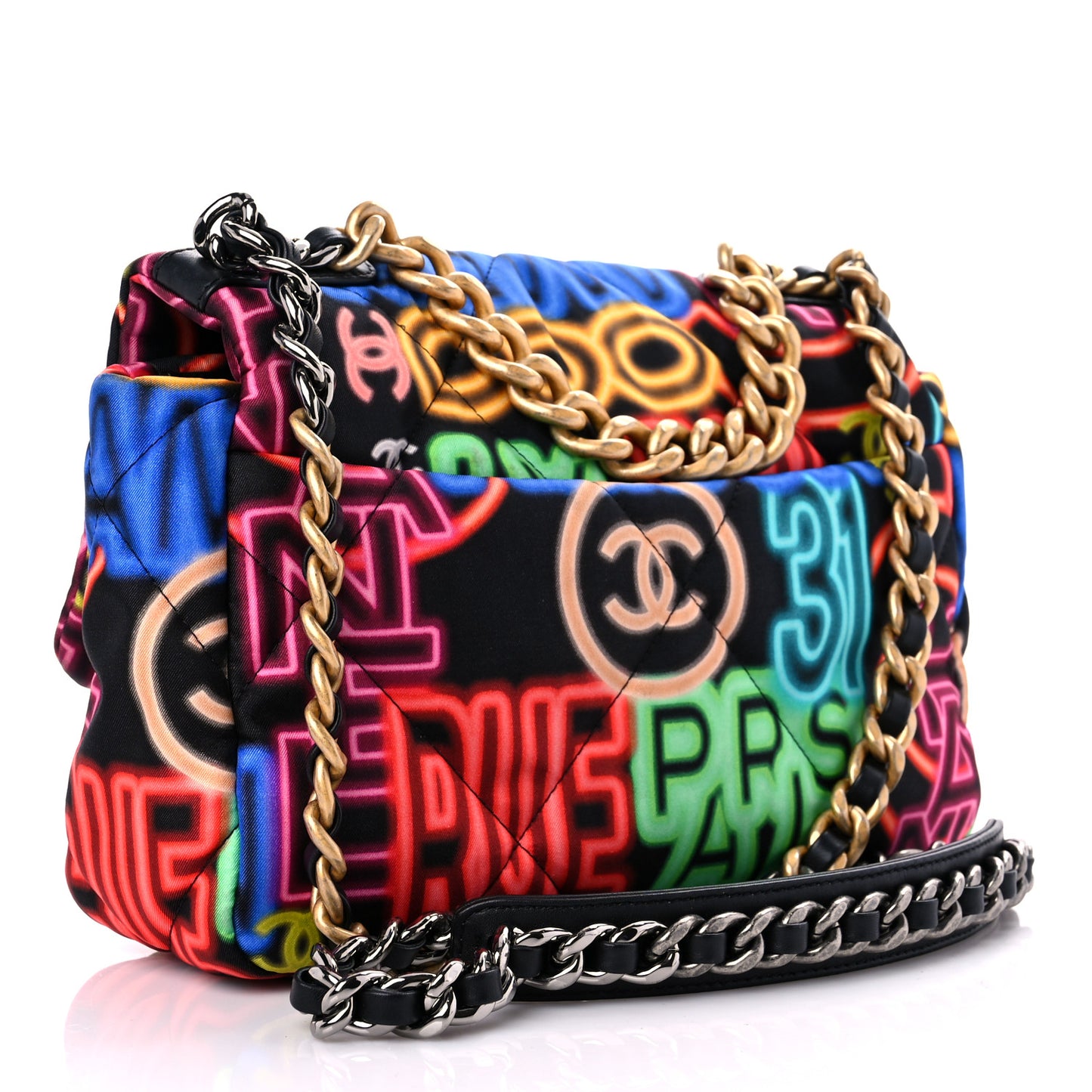 Fabric Printed Medium Chanel 19 Flap Black Multicolor