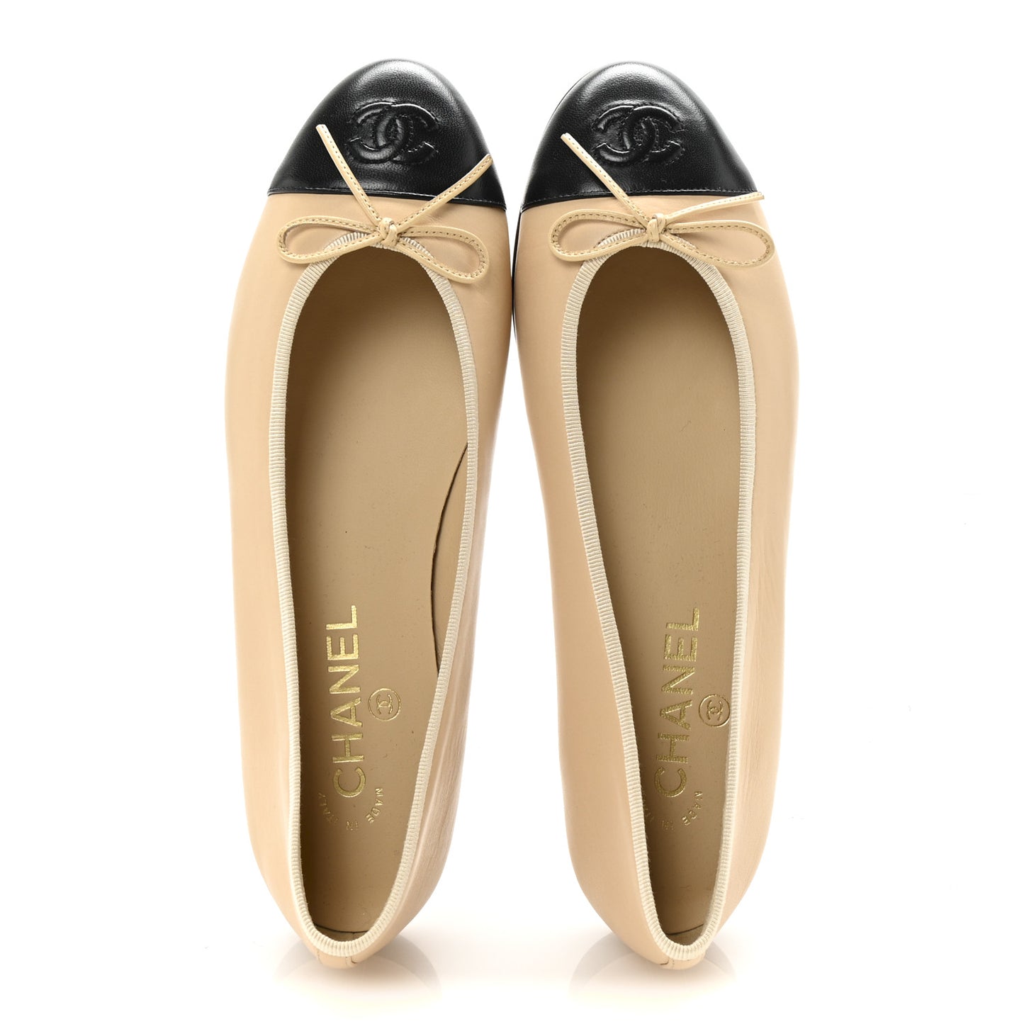 Lambskin Cap Toe CC Ballerina Flats 39.5 Beige Black