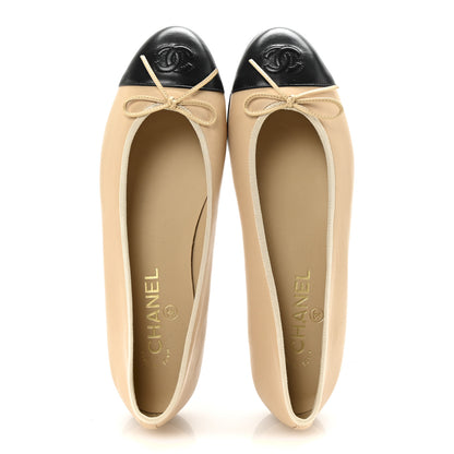 Chanel Lambskin Cap Toe CC Ballerina Flats 39.5 Beige Black 2 of 9