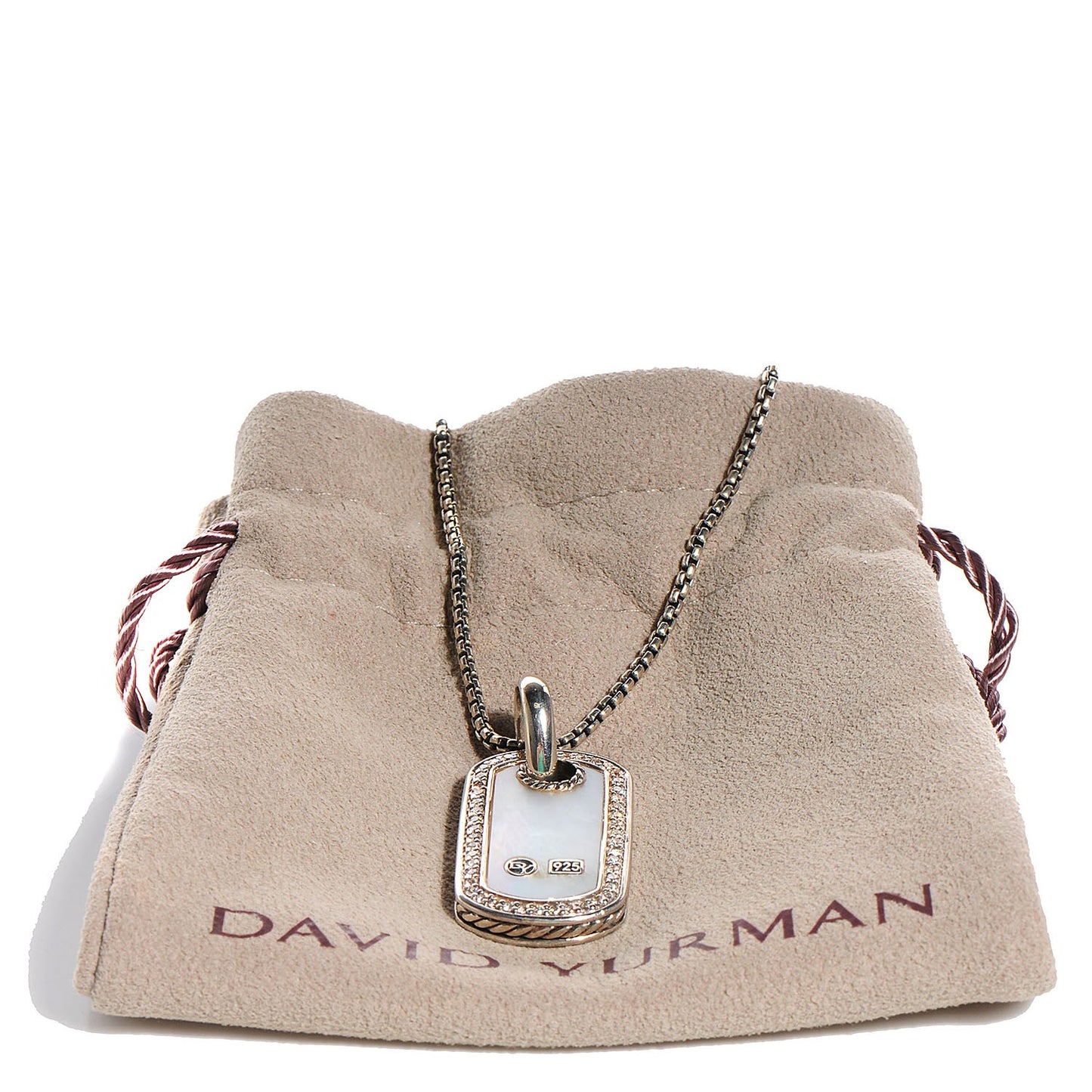 Sterling Silver Mother Of Pearl Diamond Small Dog Tag Necklace