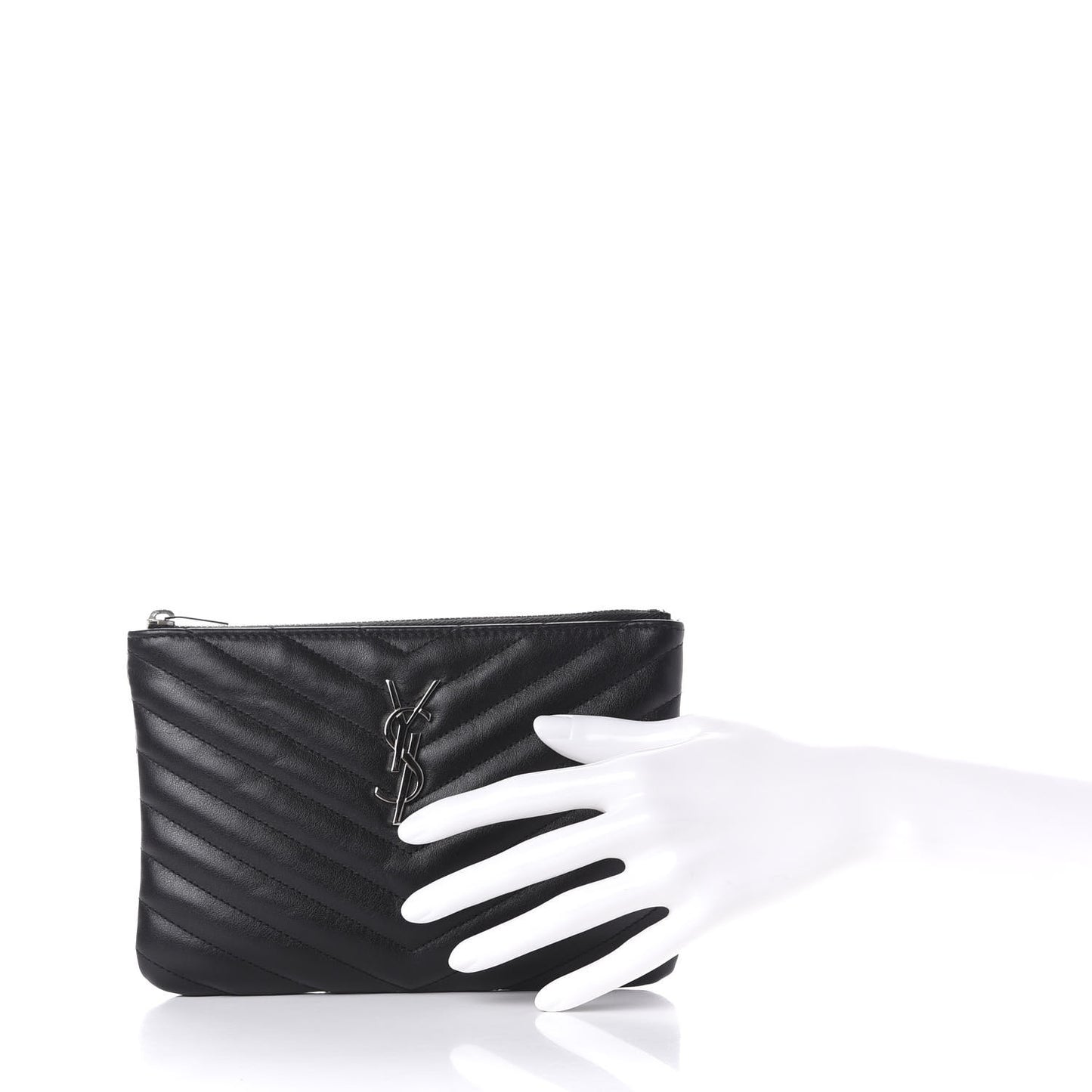Calfskin Matelasse Chevron Monogram Pouch Black