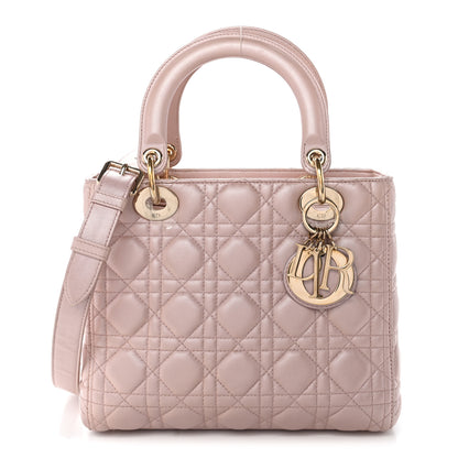 Christian Dior Pearly Lambskin Cannage Medium Lady Dior Lotus 1 of 11