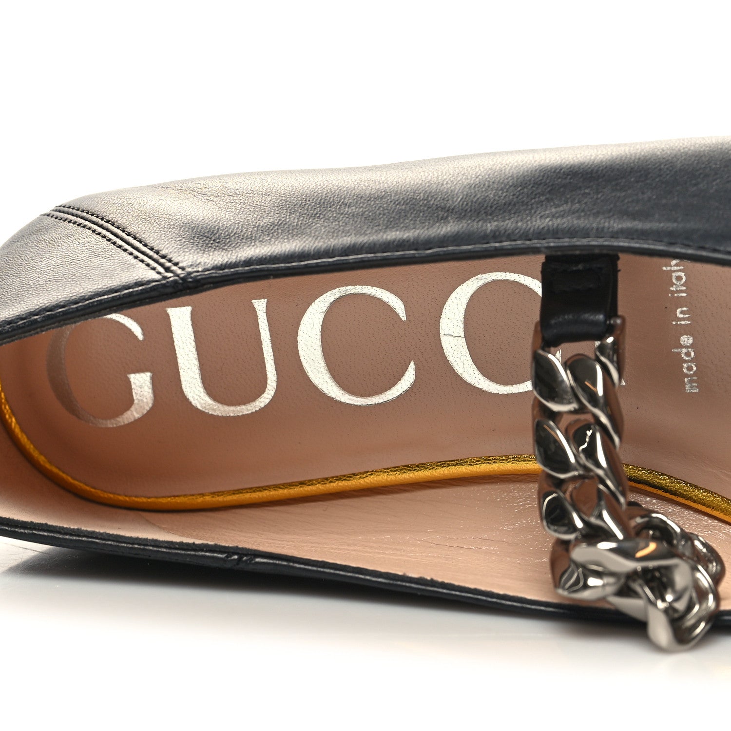 Gucci Nappa Lumiere Deva Horsebit Chain Embellished Flats 36 Black 8 of 9