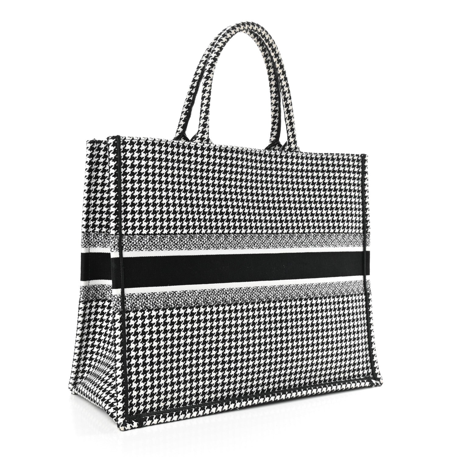 Christian Dior Canvas Houndstooth Embroidered Book Tote Black White 3 of 10