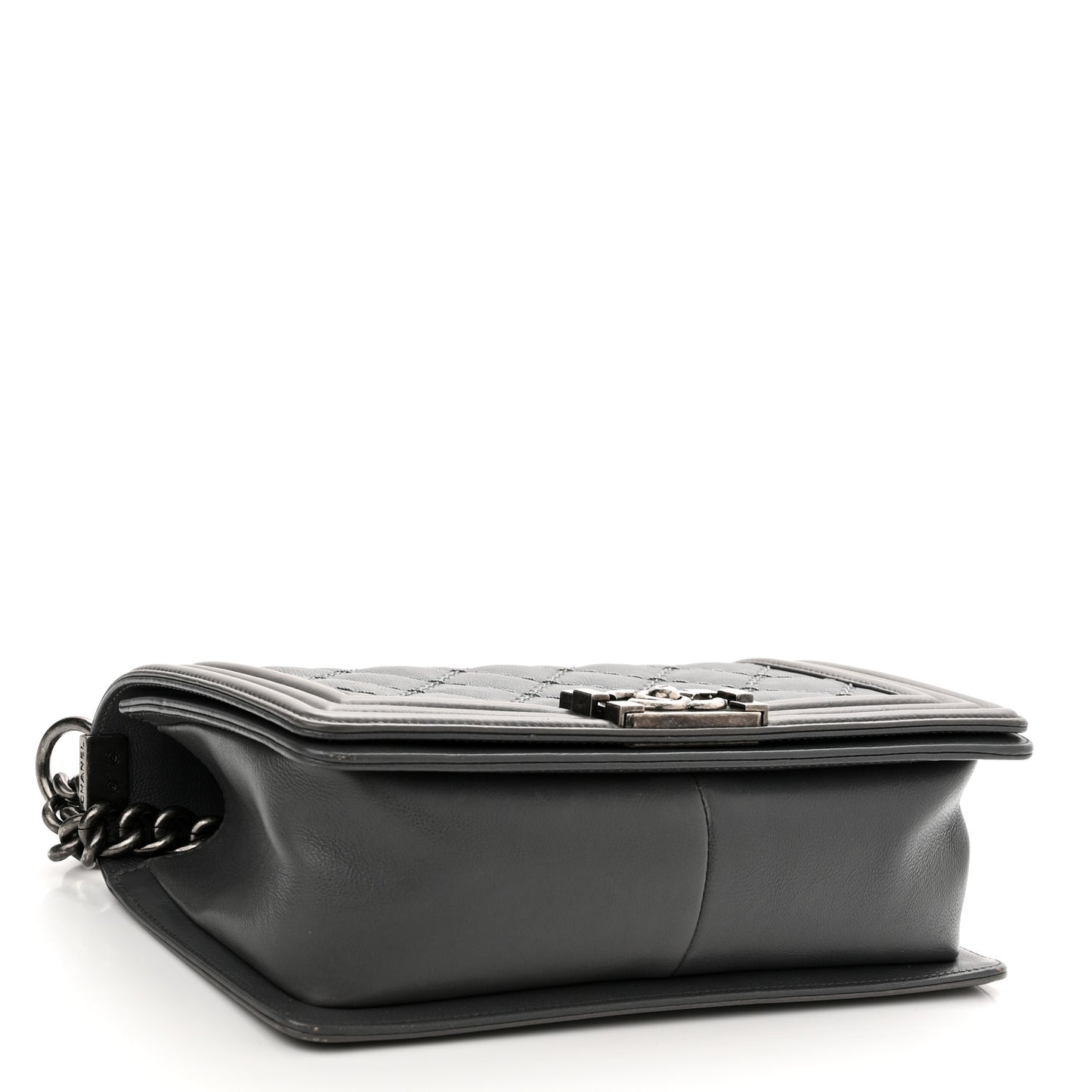 Calfskin Double Stitch Medium Boy Flap Grey