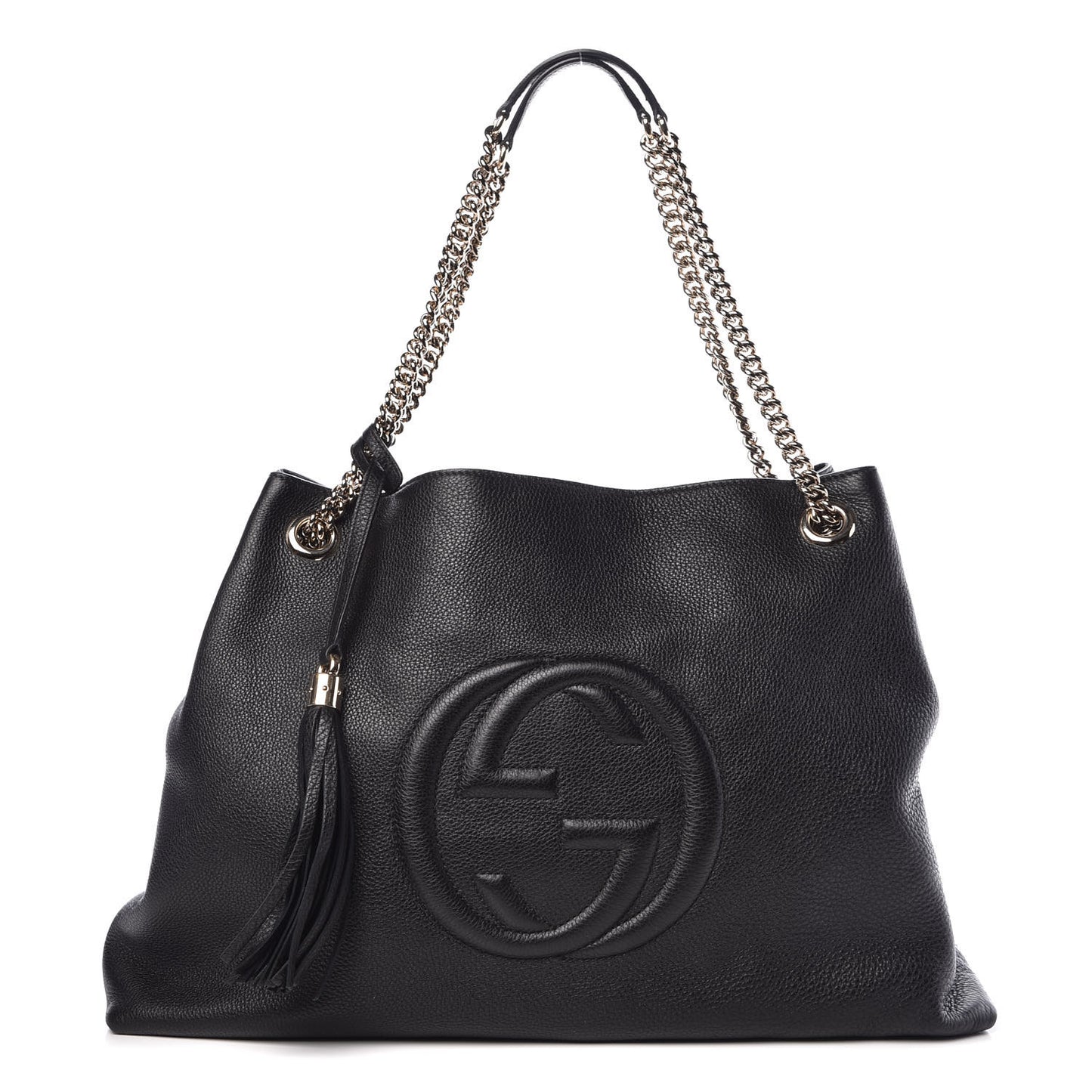 Pebbled Calfskin Large Soho Chain Shoulder Bag Black