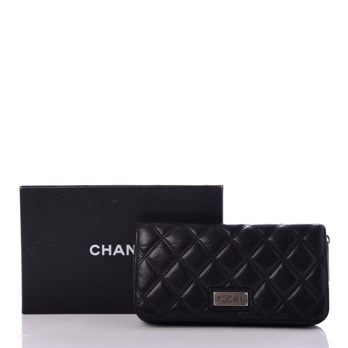 Aged Calfskin Quilted Paris New York PNY Wallet Black