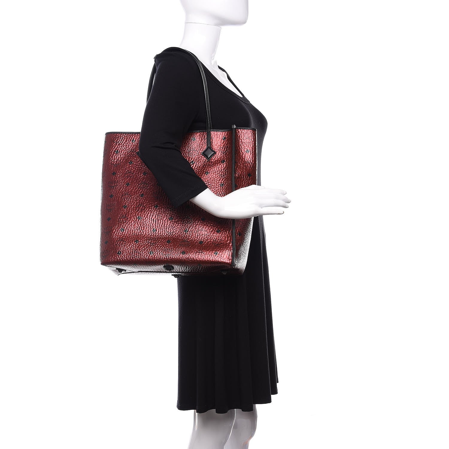 MCM Metallic Visetos Medium Kira North South Shopper Tote Scooter Red 2 of 11