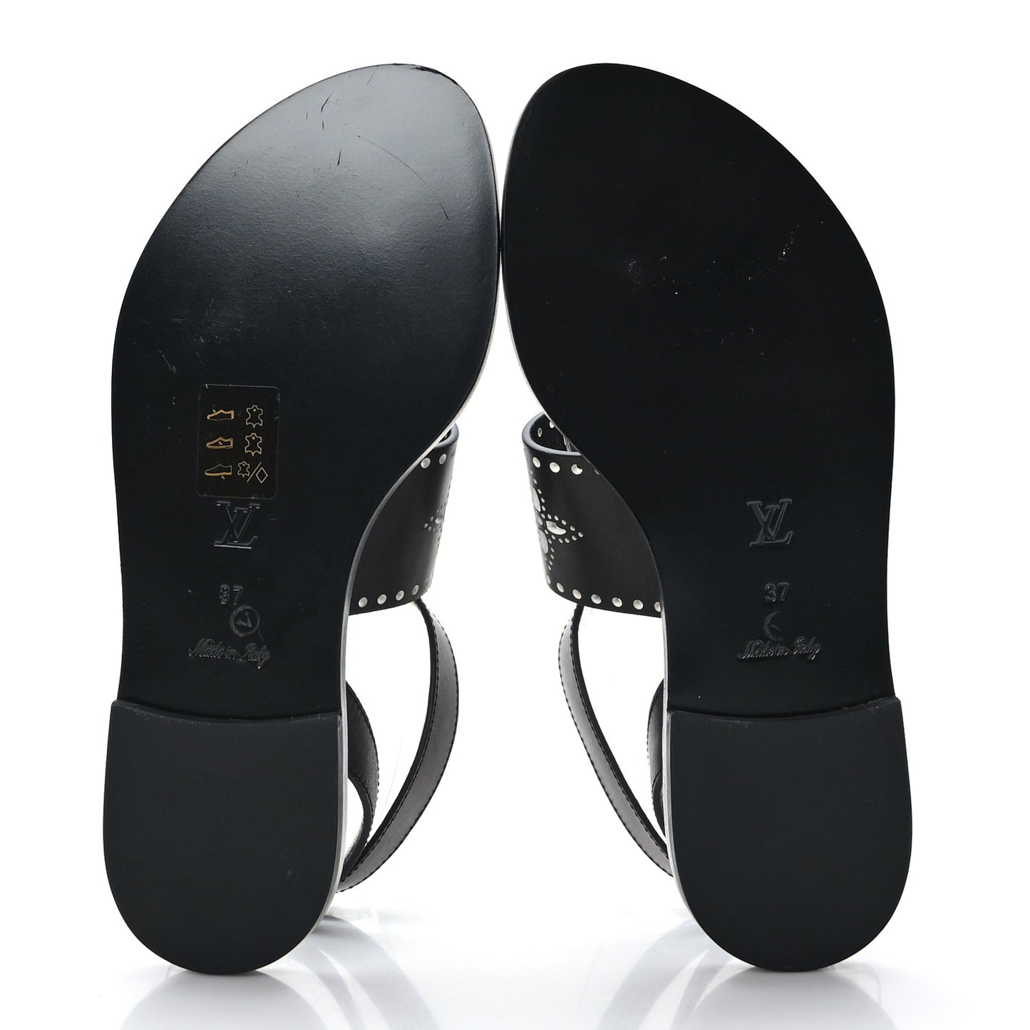 Soft Calfskin Perforated Horizon Flat Sandals 37 Black