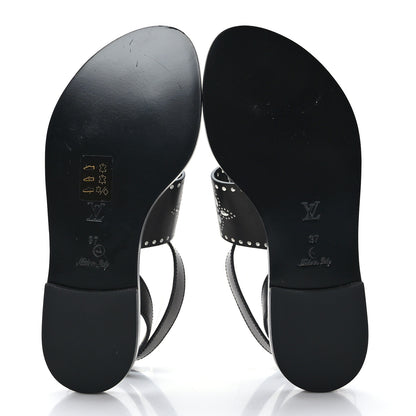 Louis Vuitton Soft Calfskin Perforated Horizon Flat Sandals 37 Black 5 of 8