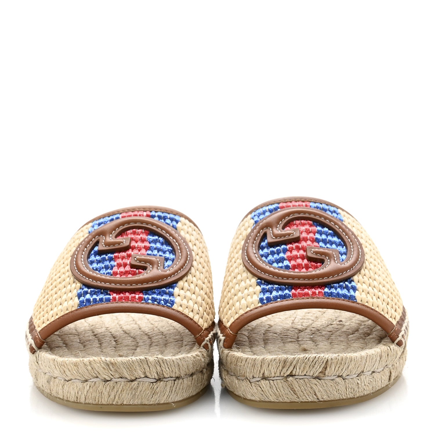 Gucci Raffia Interlocking G Flat Slide Espadrille Sandals 40  Natural Harness Brown 3 of 11