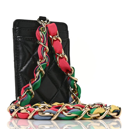 Chanel Shiny Lambskin Ribbon Quilted Card Holder On Chain Black 2 of 8