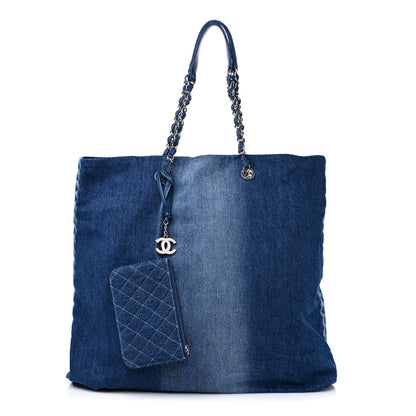 Chanel Denim Printed Shopping Bag Blue 1 of 9
