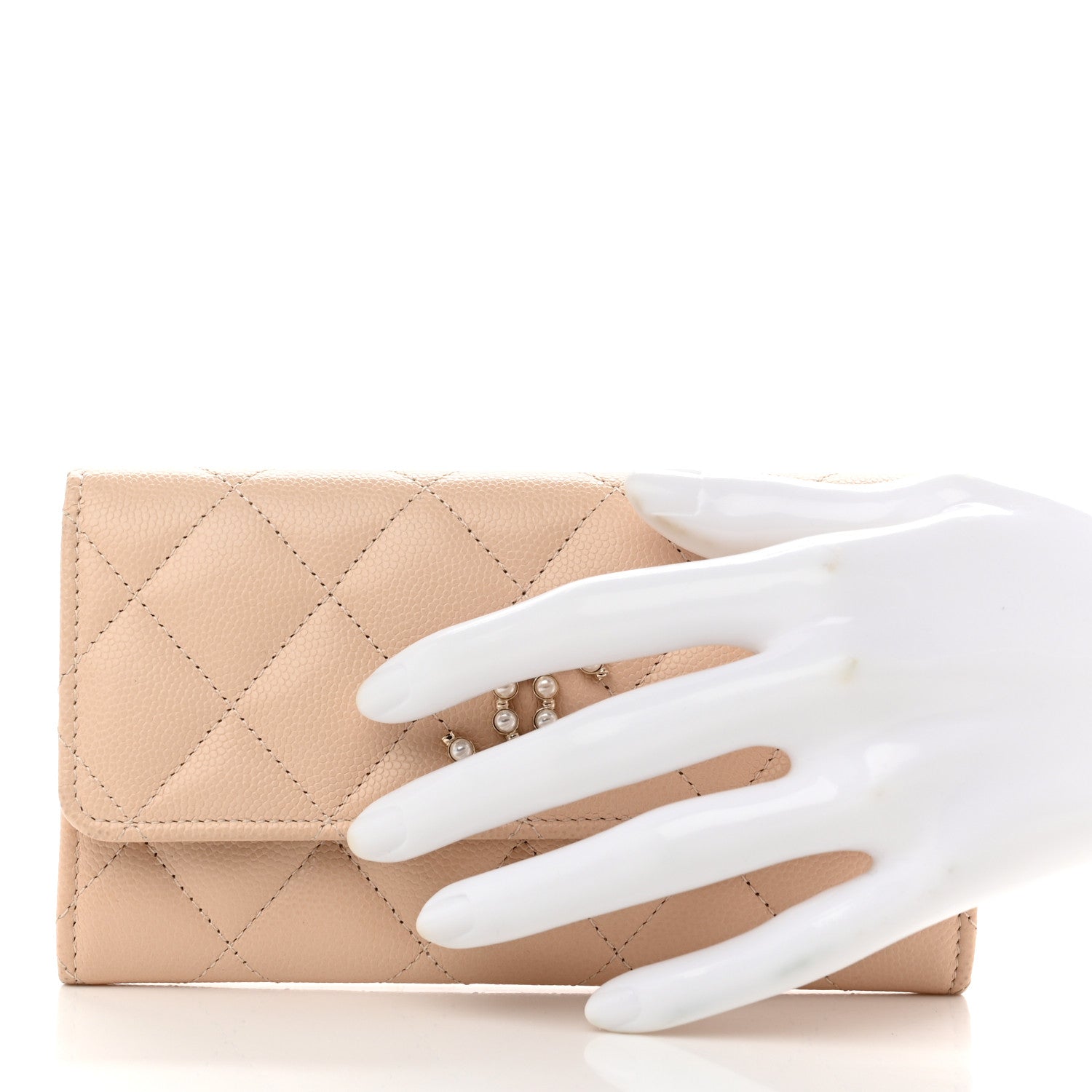 Chanel Caviar Pearl Quilted Coco Candy Wallet Beige 2 of 9