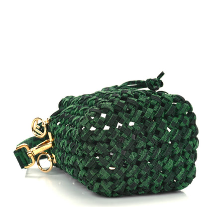 Fendi Fabric Jacquard F is Fendi FF 1974 Woven Knotted Mini Mon Tresor Bucket Bag Verde Black 4 of 9