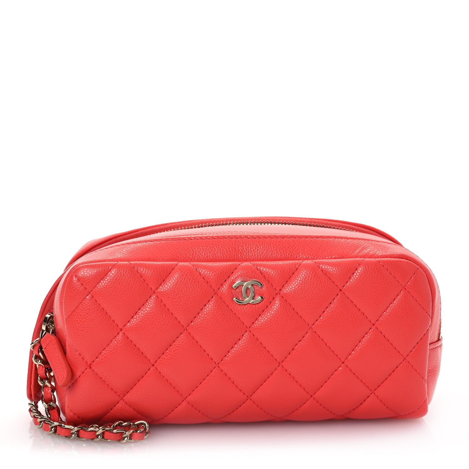 Chanel Caviar Quilted Double Zip Pouch Cosmetic Case Coral 1 of 14