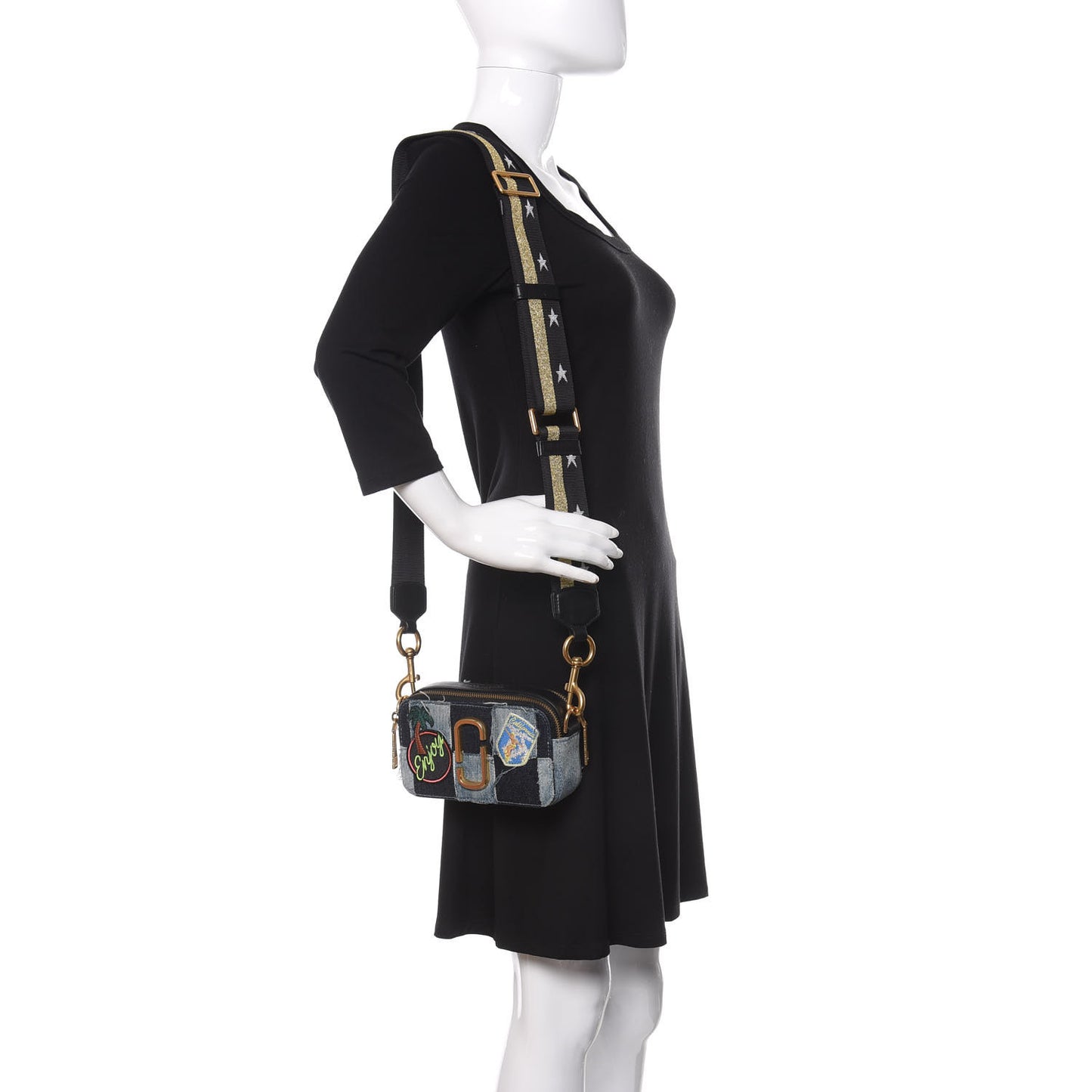 Calfskin Denim Patchwork Small Snapshot Camera Bag Multicolor