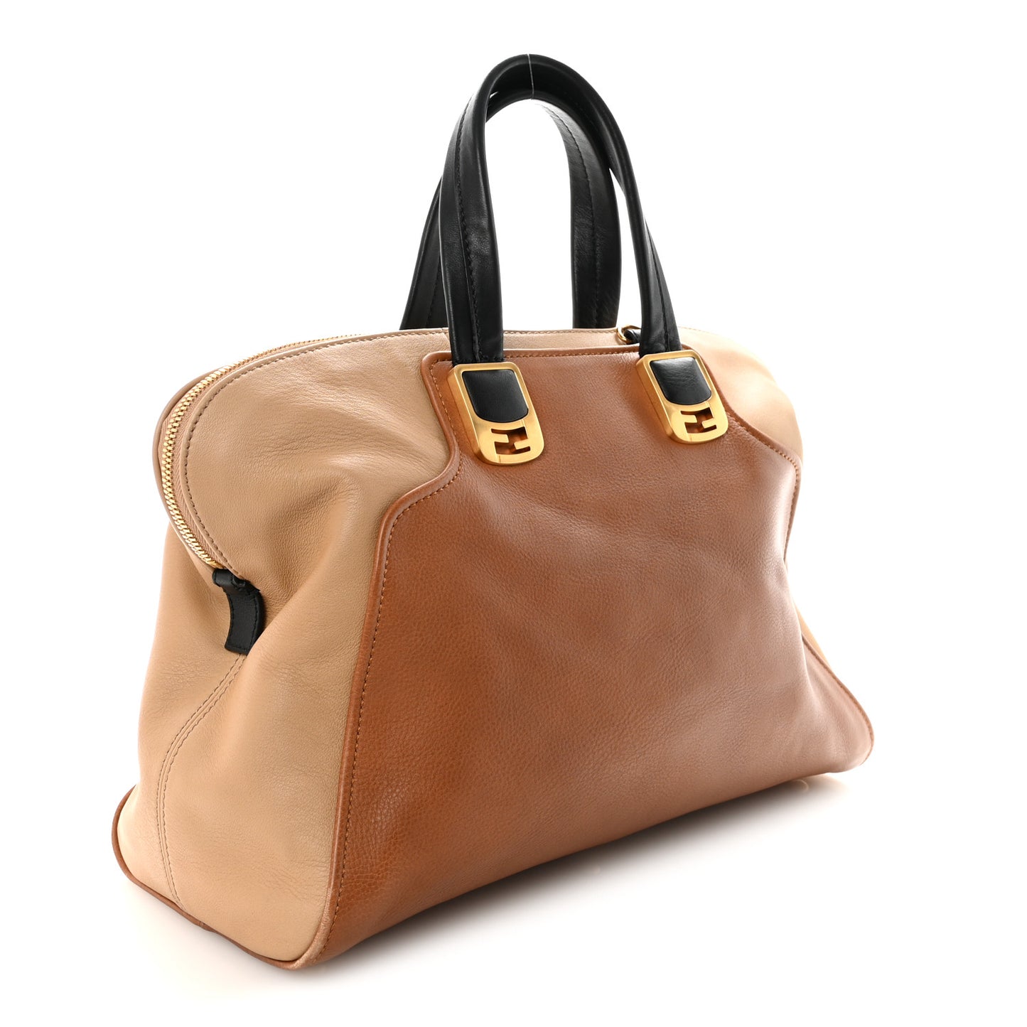 Calfskin Large Chameleon Tote Cognac Camel Black