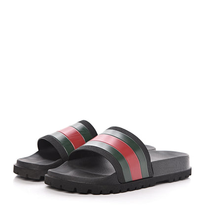 Gucci Rubber Web Mens Lug Sole Slide Sandals 10 Black Green Red 3 of 7