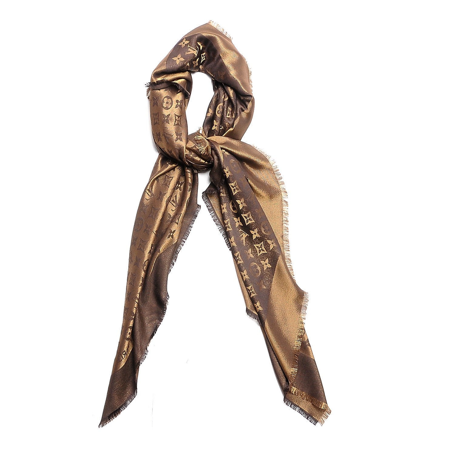 Louis Vuitton Silk Lurex Wool Monogram Shine Shawl Brown 3 of 5