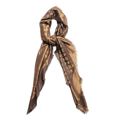 Louis Vuitton Silk Lurex Wool Monogram Shine Shawl Brown 3 of 5