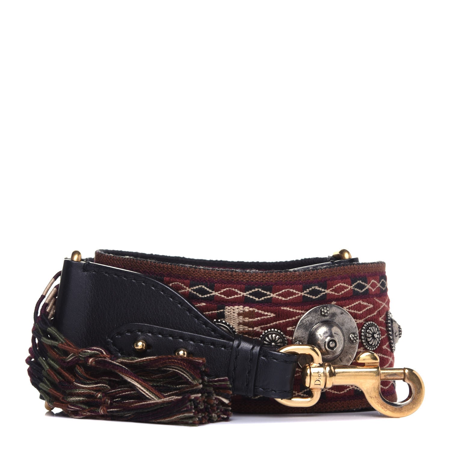 Christian Dior Canvas Studded Bohemian-Inspired Shoulder Strap Black 1 of 8
