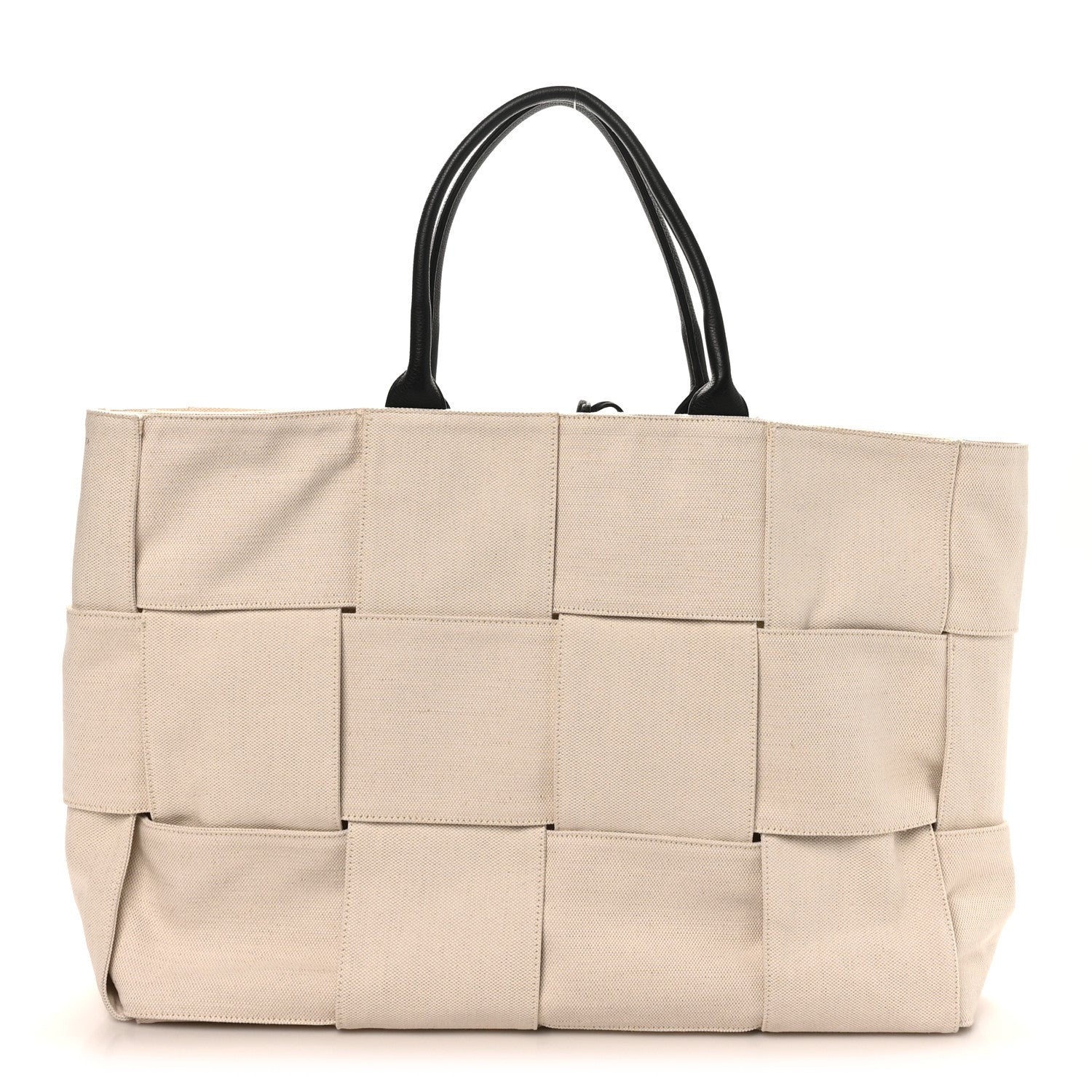 Bottega Veneta Canvas Maxi Intrecciato Large Arco Tote Beige Black 1 of 11