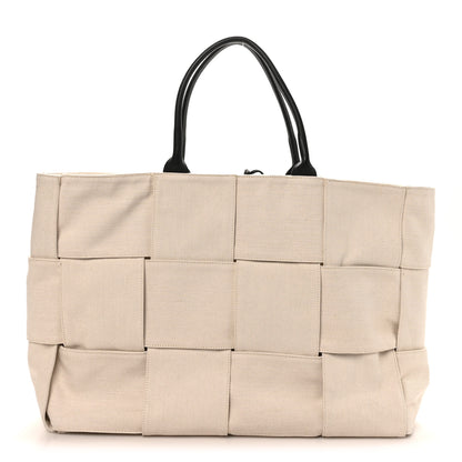 Bottega Veneta Canvas Maxi Intrecciato Large Arco Tote Beige Black 1 of 11
