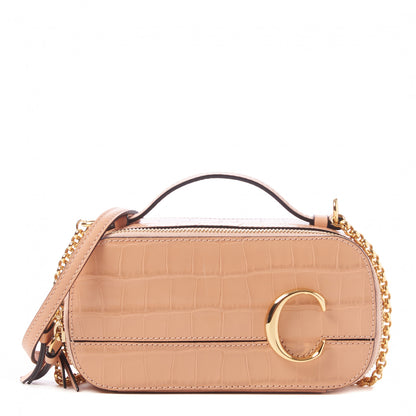 Chloe Calfskin Crocodile Embossed Mini C Vanity Bag Nut 1 of 10