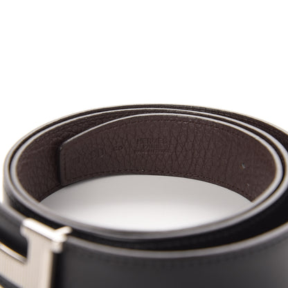 Hermes Box Togo Strie 32mm H Belt 90 Black Chocolate 4 of 6