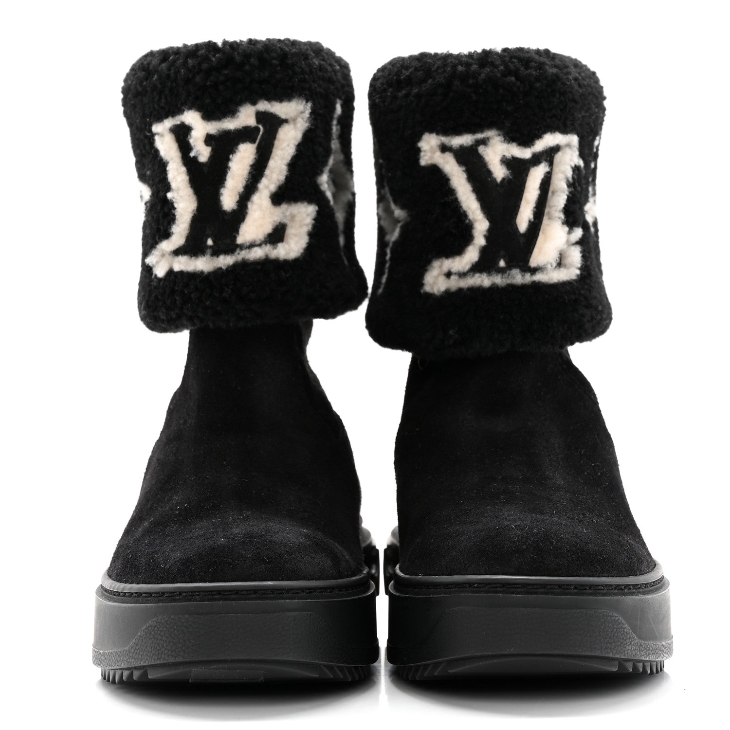Louis Vuitton Suede Calfskin Shearling Snowdrop Flat Ankle Boot 36 Black 2 of 11