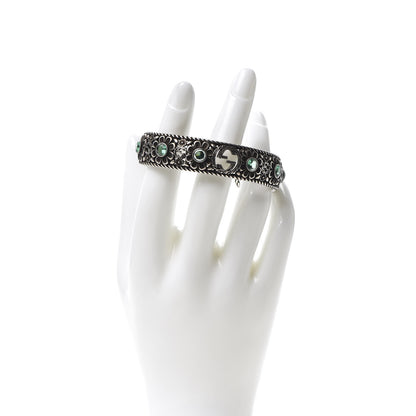 Gucci Sterling Silver Crystal Garden Interlocking G Cuff Bracelet Green 2 of 5
